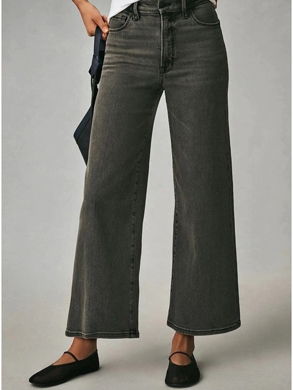 Good American Good Waist Palazzo Wide Leg Crop Jeans in Black Size 4